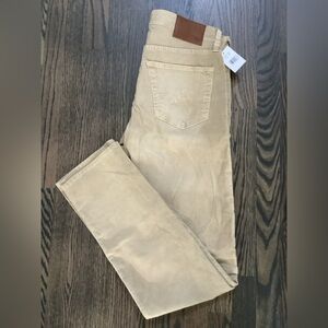 NWT AG Adriano Goldschmied Matchbox Slim Straight Corduroy Pants Khaki Mens 32